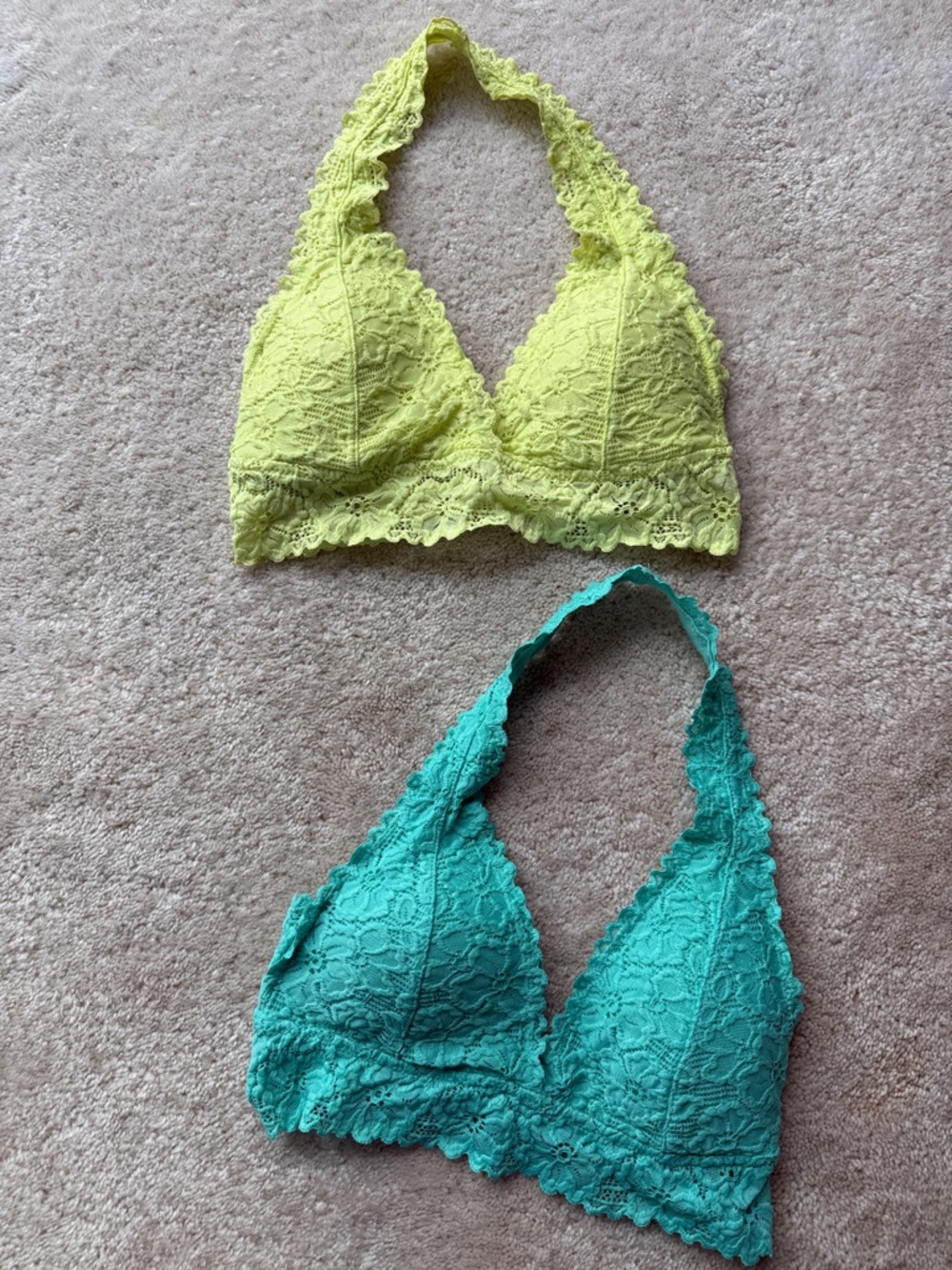 Aeropostale Yellow & Teal Lace Bralettes